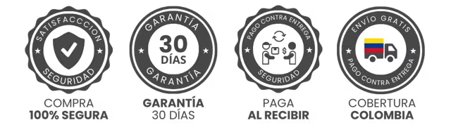 Compra segura, Garantía 30 días, Paga al recibir, Cobertura Colombia